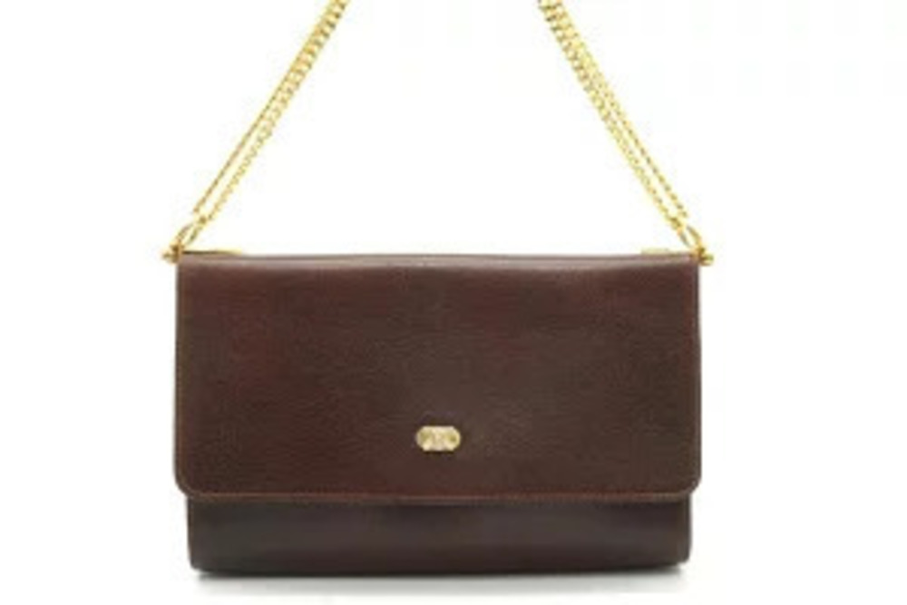 Celine Chain Shoulder Bag Triomphe Leather Brown